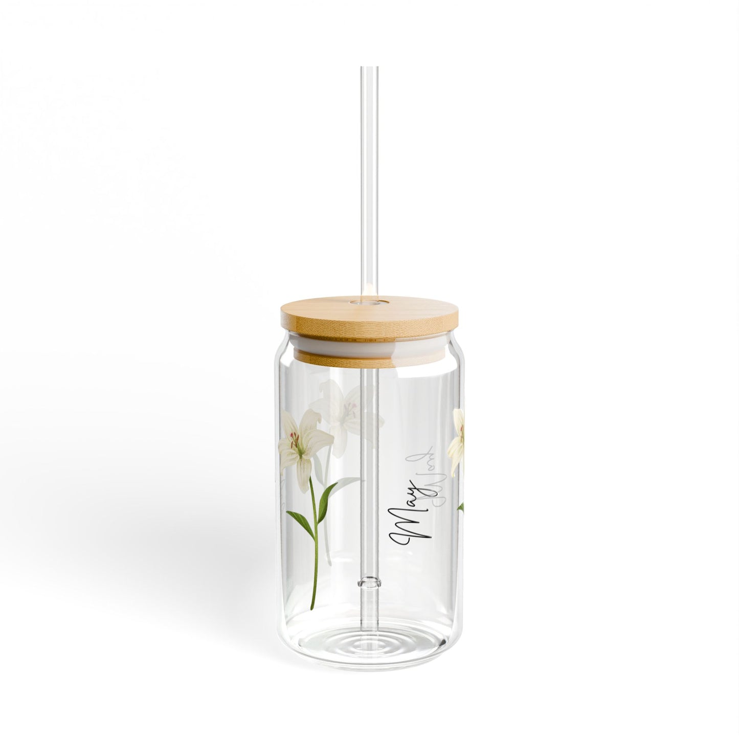 May Birth Flower Sipper Cup, 16oz Glass