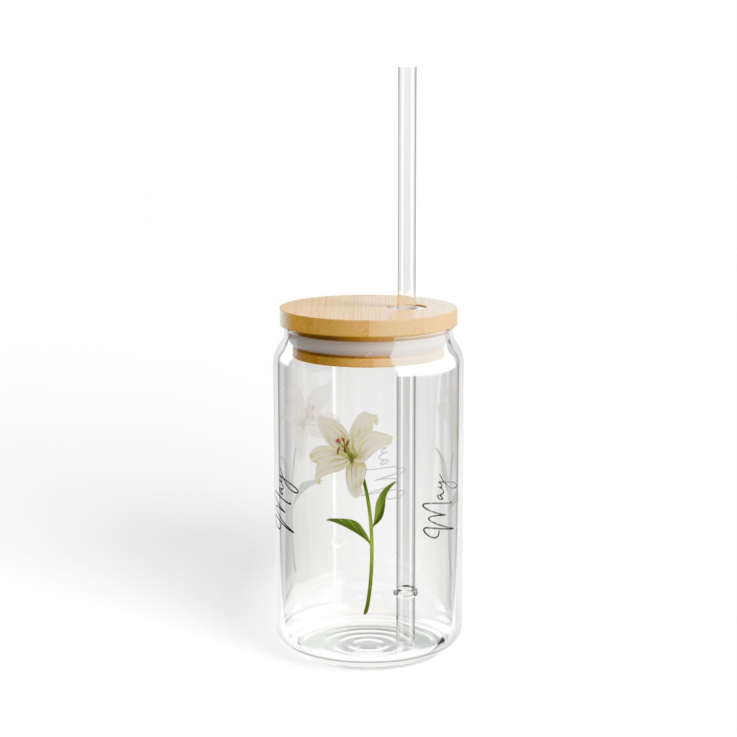 May Birth Flower Sipper Cup, 16oz Glass