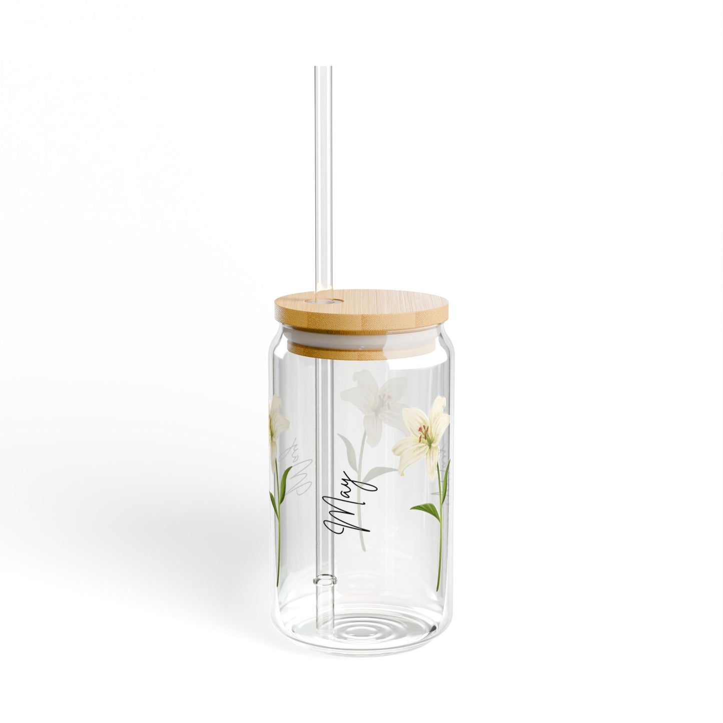 May Birth Flower Sipper Cup, 16oz Glass